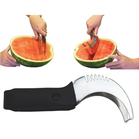 Stainless Steel Watermelon Slicer Corer Cutter Server Tongs - One Year Warranty - essential tool for serving perfect melon slices - extra large classic kitchen knife best tool to cut fruit