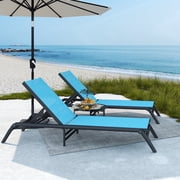 Skandiquip Set of 2 Portable Aluminum Chaise Lounge Chairs, 5 Adjustable Reclining Positions, No Assembly Outdoor Recliner for Pool Patio Beach, Blue
