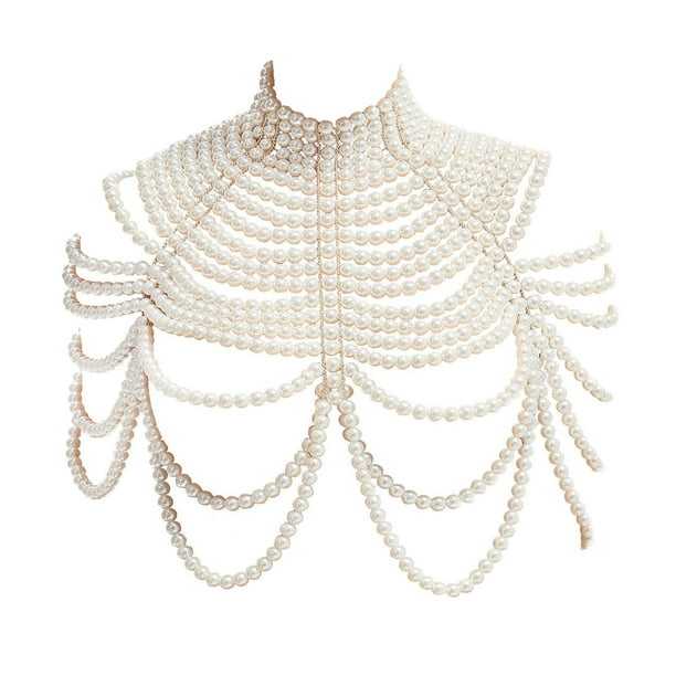 Minnieouse Women Pearl Beaded Body Chain Shawl Necklace Collar Jewelry Layered Ropa, zapatos y accesorios Miscelánea Blanco