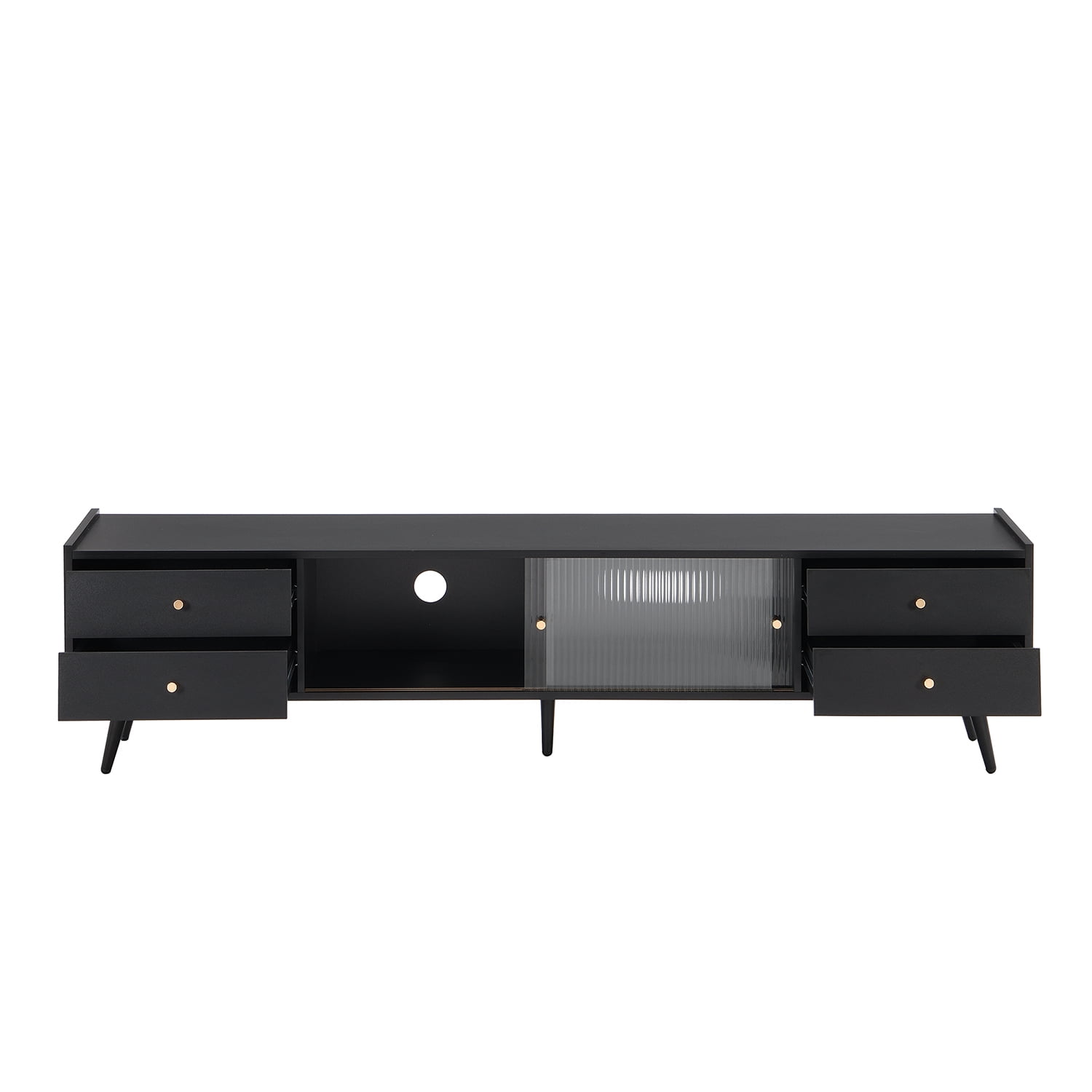 Kadyn MDF TV Stand, Entertainment Center TV Console with Sliding Fluted Glass Doors for TVs Up to 70", Black