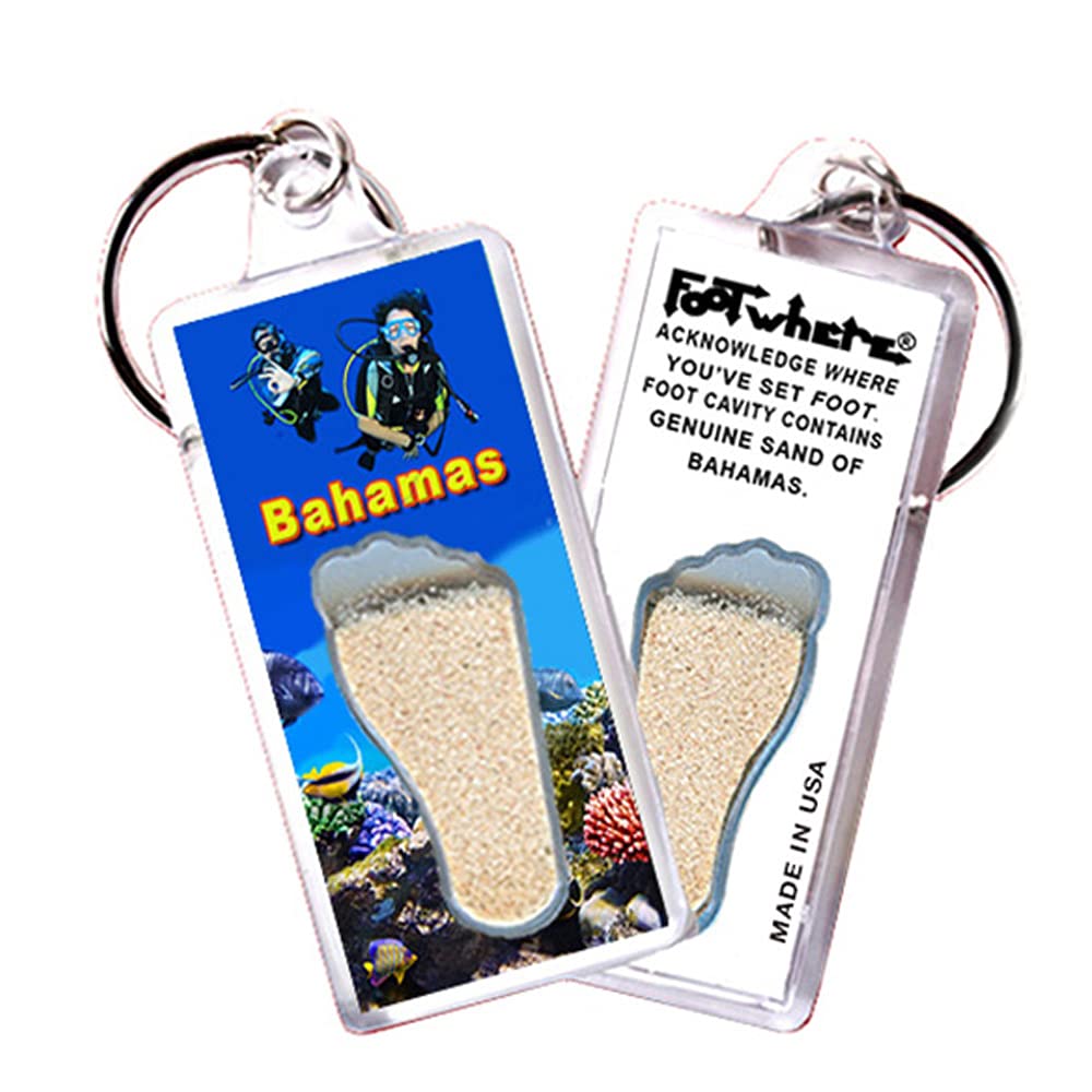 Bahamas FootWhere Souvenir Keychains. (BH100 - Assorted) 6 Piece Set.