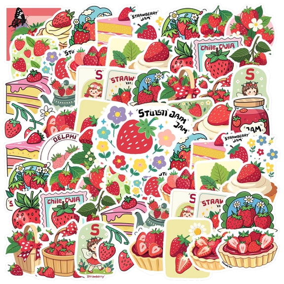 35pcs-50pcs Cute Stickers Strawberry Pack Pastry Stickers Decorative Kids Stickers for Luggage Fridge Notebooks