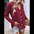 thumbnail image 4 of Camisetas de Mujer con Botones, Mangas 3/4, Cuello en V, Camisetas Casuales de Verano para Mujer Vino Tinto L, 4 of 7