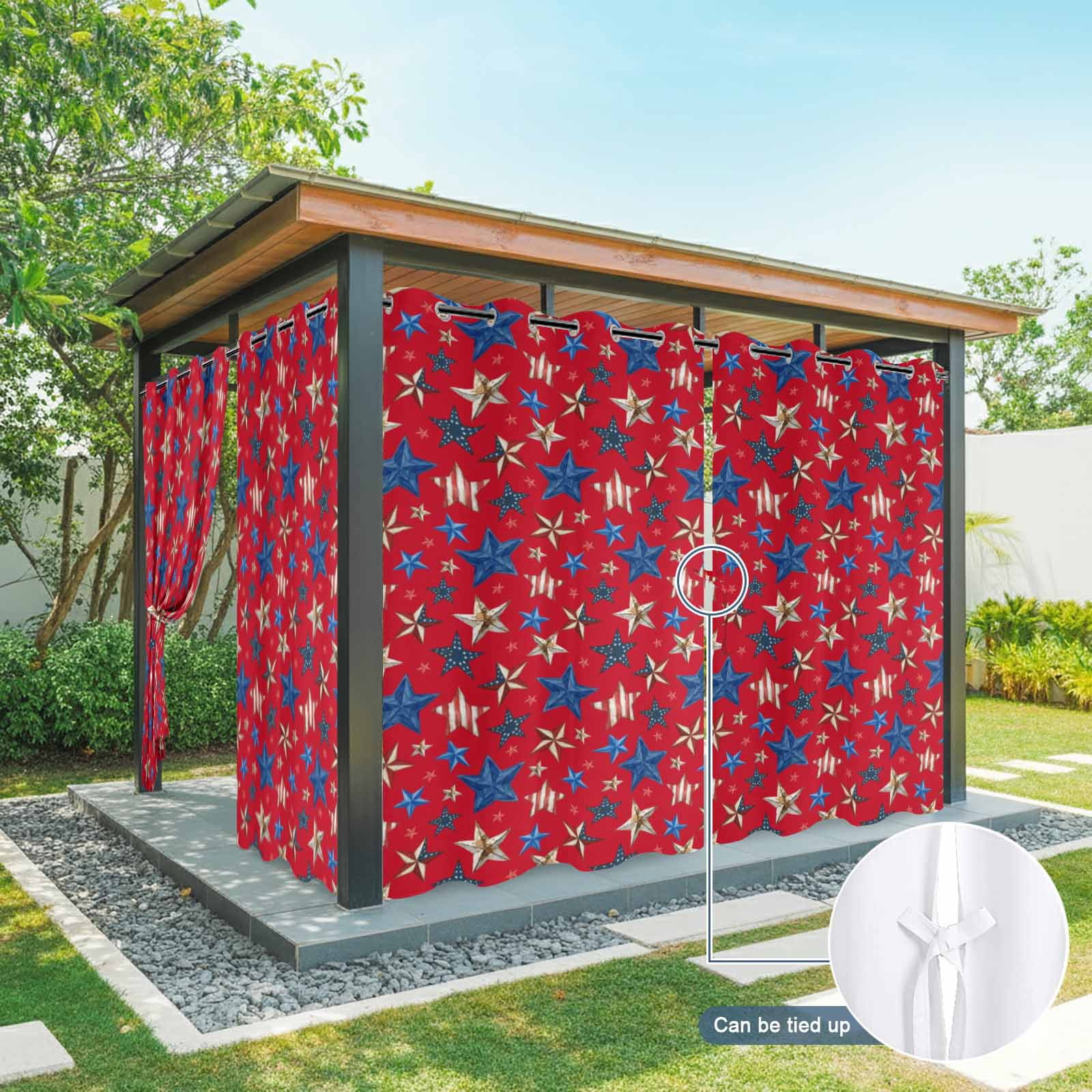 4th of July Outdoor Curtains for Patio, Mottled Usa Flag Striped Stars Memorial Day Red Sunshade Privacy Drapes Grommet Waterproof Outside Curtains for Porch/Cabana/Balcony 54"x 108", 1 Panel