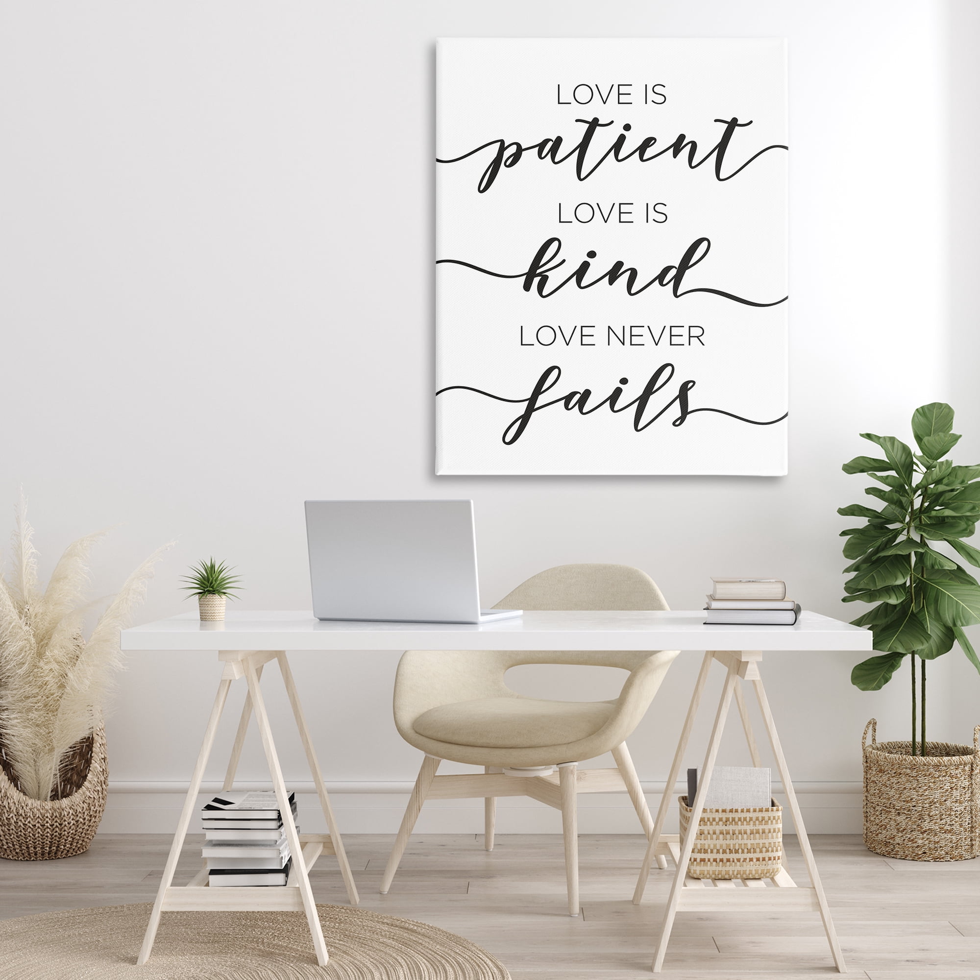 Stupell Industries Love Never Fails Phrase Typography Painting Gallery Wrapped Canvas Art Print Wall Art, 36 x 48