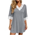 thumbnail image 3 of Bovxnpu Womens Nightgowns Sleepshirts Nightshirts Pajama Dress V Neck Lace Loose 3/4 Sleeve Sleep Dress Sleepwear, 3 of 8