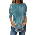 thumbnail image 2 of Blue Women Shirts, Women'S Printed Fashionable Casual Round Neck And Three Quarter Sleeve Top,Women Shirts 5XL, 2 of 5