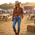 thumbnail image 2 of Womens Fringe Western Cowgirl Shirts Vintage Long Sleeve Button Down Tops Slim Country Concert Jacket,2xl, 2 of 3