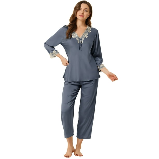 Conjuntos de pijama Allegra K para mujer ropa de dormir suave Gris oscuro S