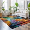 thumbnail image 4 of Strolling Couple Washable Area Rugs 3'x5', Rainy Park Street Colorful Trees Romantic Washable Throw Living Room Rug Non-Slip Sturdy Edge Binding Carpet for Indoor Entryway Bedside Kitchen, 4 of 9