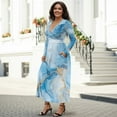 thumbnail image 3 of FKELYI Marble Blue Gold Print Long Sleeve Maxi Dress for Women V-Neck Soft Casual Dress Flowy A-Line Dresses with Side Pockets for Party Wedding, S, 3 of 6
