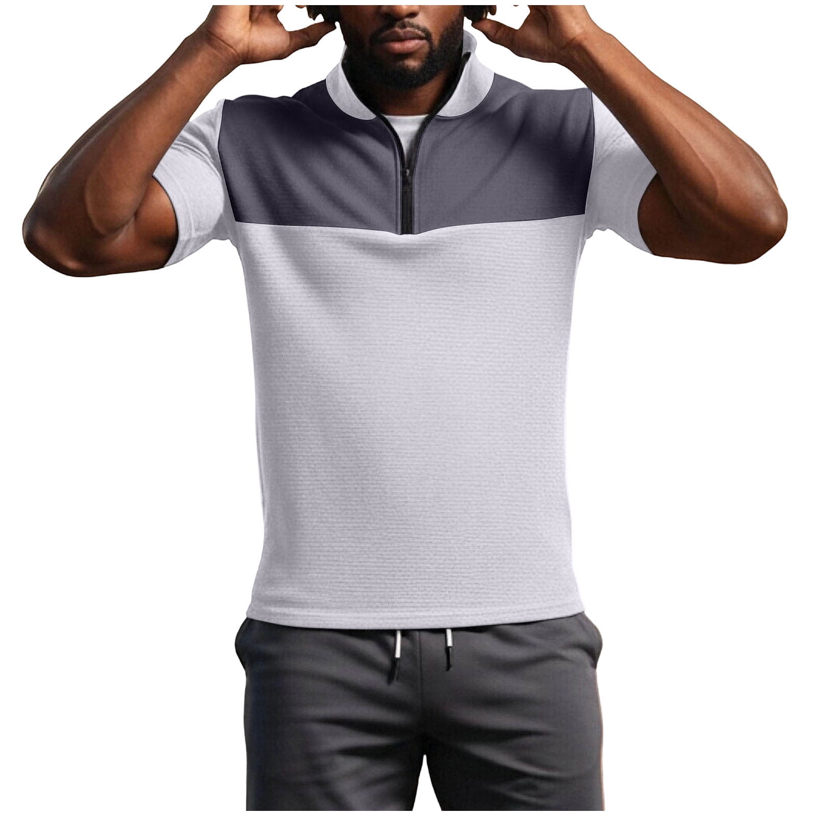 UQJfacai Mens Quarter Zip Pullover Summer Short Sleeve Waffle