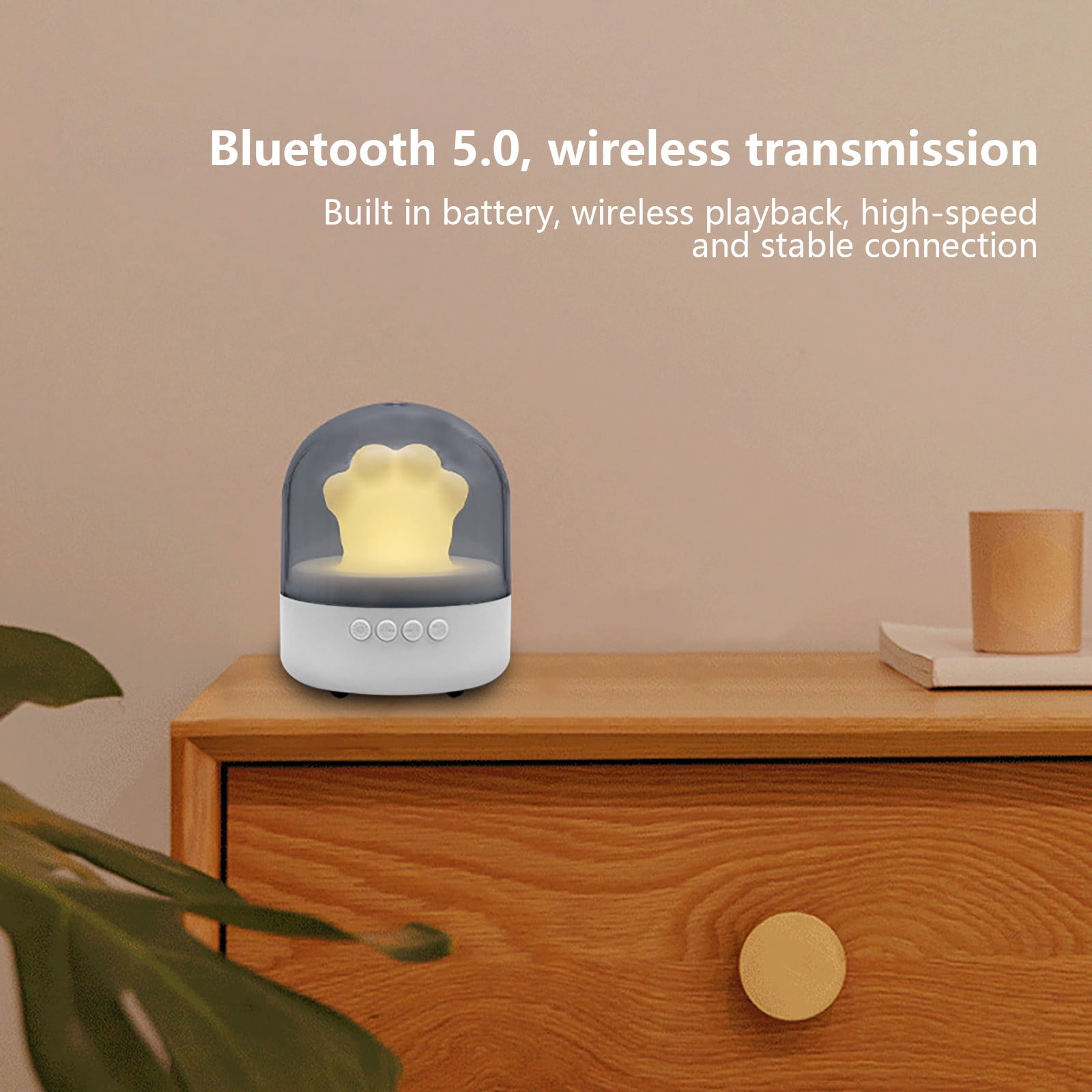 Wovilon Night Light Cat Paw Lamp, Bluetooth Audio Speaker Night Light, Night Smart Alarm Clock Portable Wireless Bedroom Bedside Reading Lamp, Music Sleep Lamp Support Speakerphone