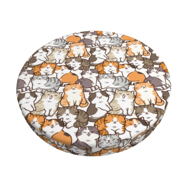 Disketp Cartoon Cat 1 Funda Redonda para Taburete, Funda de Cojín para Silla de Bar Suave y Elástica-13 inch