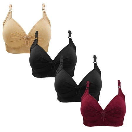 Gnurob 4 Pieces Lace Bralettes for Women No Underwire Bras Push Up Brassiere Comfort Padded T Shirt Bra Plus Size Wirefree Bralette Sports Everyday Wear Clearance Saving A03-Beige Large