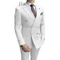 thumbnail image 7 of 2023 Casual Sky Blue Men Suits Double Brested  Lapel  Gold Button Groom Wedding Tuxedos Best 2 Pcs Blazers Jacket Pants Set, 7 of 7