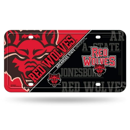 Arkansas State University Red Wolves Metal Tag License Plate Split Design 6x12 Inch
