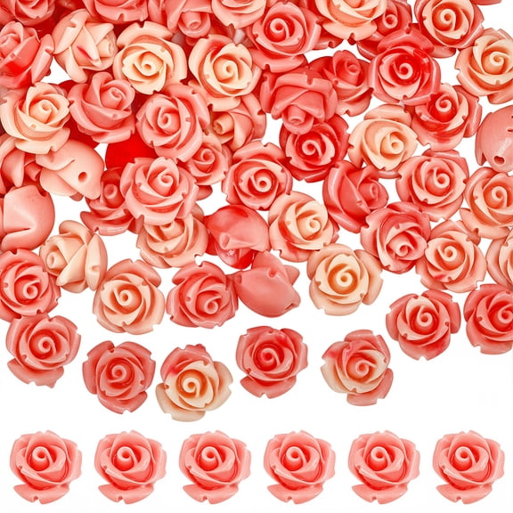 1 Box 80Pcs Rose Shaped Beads 10MM Rose Flower Beads with Hole Bulk Loose Acrylic Small Romantic Pink White Spring Floral Spacer for Jewelry Making Findings Bracelet Earrings DIY Crafts Gifts DIY