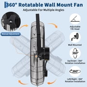 20 Inch Wall Mount Fan, 4800 CFM 3 Speeds High Velocity Industrial Fan with 360° Tilt Head, IP44 Waterproof Heavy-Duty Aluminum Blades for Workshop, Warehouse, Greenhouse, Commercial