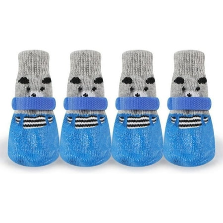 4pcs/Set Waterproof Pet Dog Shoes Cute Dog Footwear Sock Anti-Slip Rain Boots for Small Dogs Cats Chihuahua Puppy Booties(M Blue)