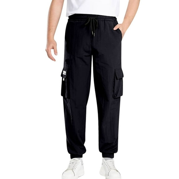 GuangCheng George Men Lightweight Cargo Jogger Pants Elastic Waist Drawstring Multiple Pockets Loose Fit Comfortable Casual Trousers,Size:L