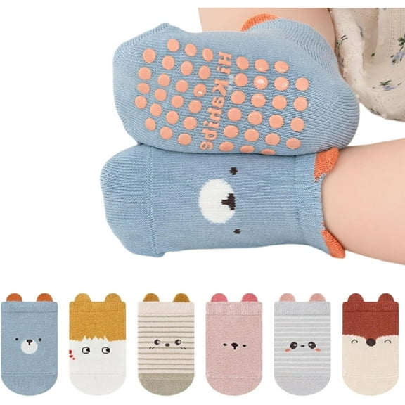 Baby Toddler Non-skid Socks with Non-slip Grips Ankle Socks Floor Sock for Boy Gir Infant Newborn 6 Pairs