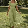 thumbnail image 4 of VBVC Women's Square Neck Puff Sleeve Maxi Dress , Ladies' Boho Smocked Tiered Casual Dress , Summer Vacation Beach Sundress For Women, S-3XL, 4 of 8
