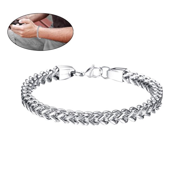 OIDEA Silver Stainless Steel Curb Cuban Link Biker Bracelet for Men