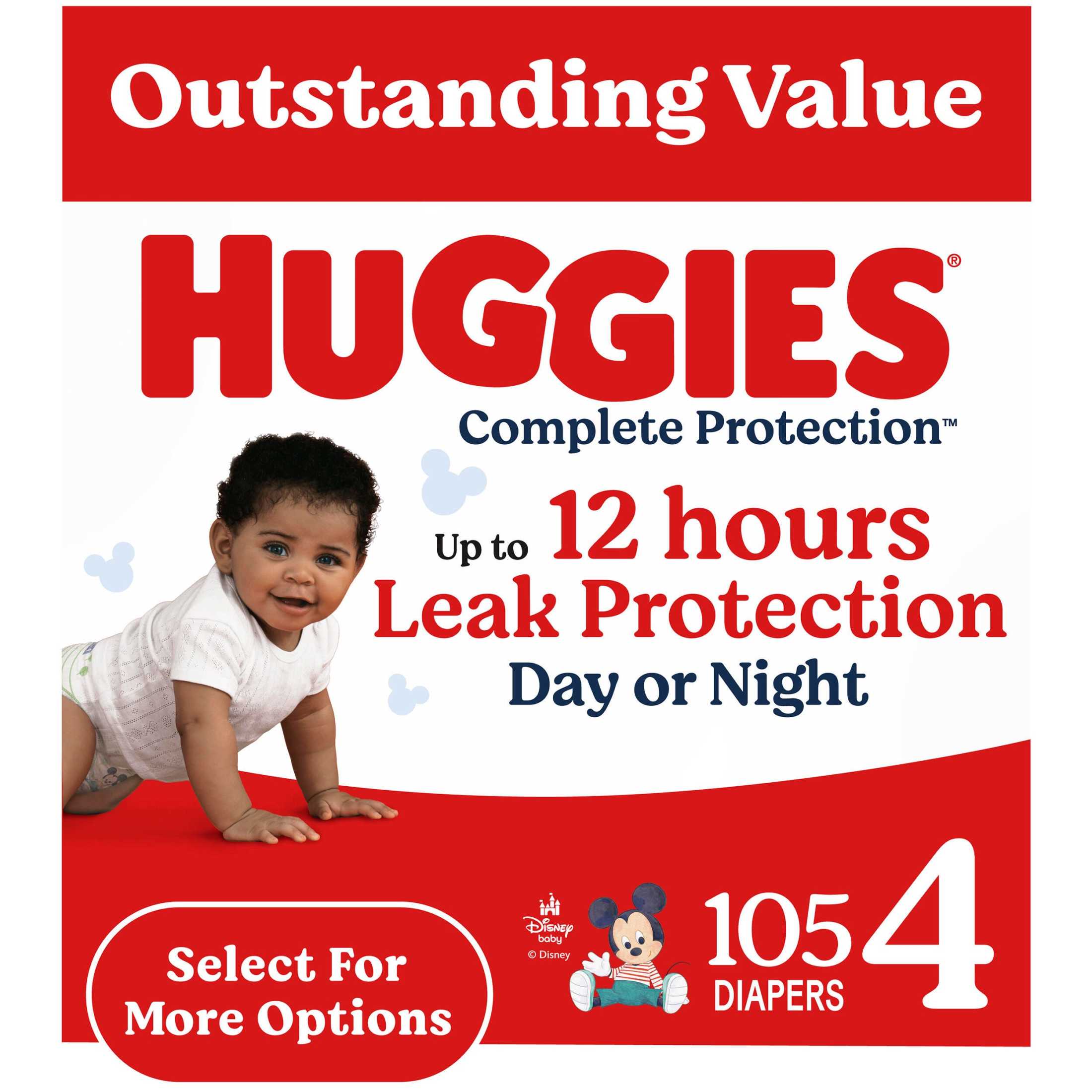 Huggies Complete Protection Baby Diapers, Size 4 (22-37 lbs), 104 Count