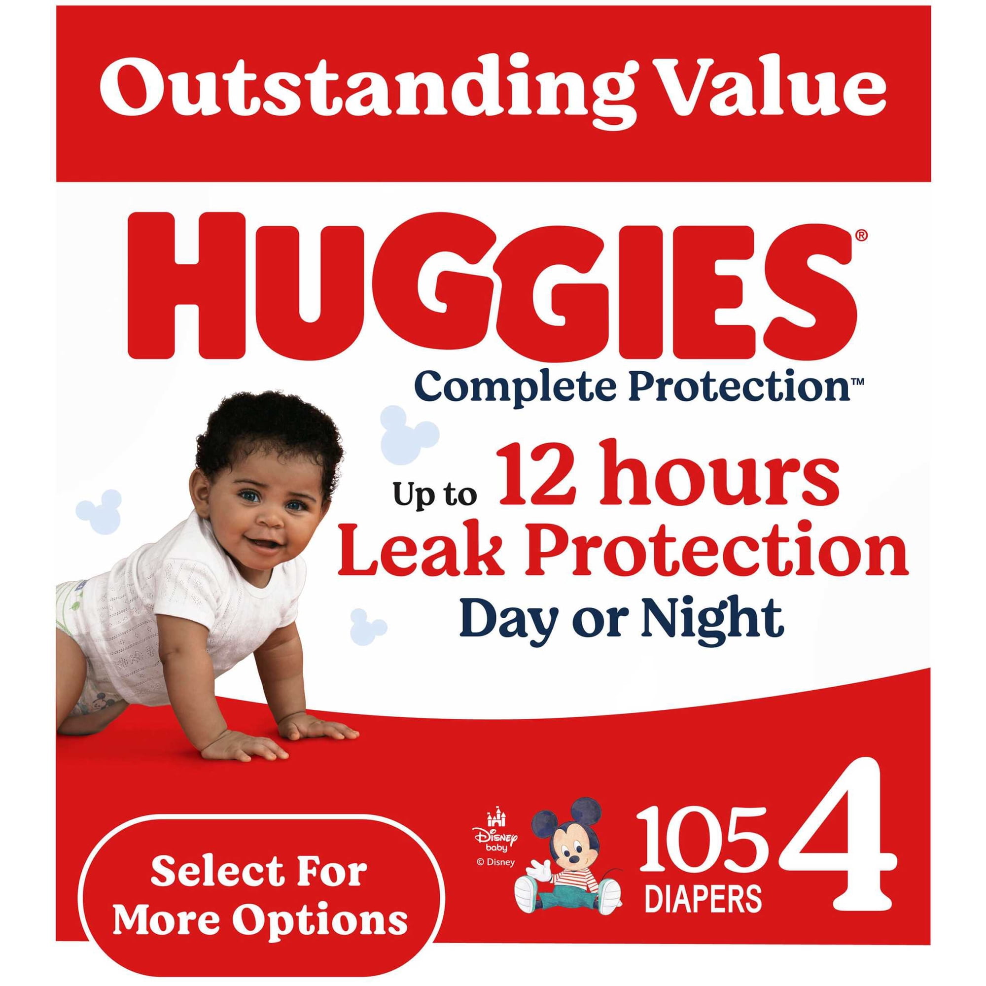 Huggies Complete Protection Baby Diapers, Size 4 (22-37 lbs), 104 Count