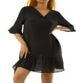 thumbnail image 4 of Women Cover-up Dress  Short Sleeve V Neck Solid Ruffled Loose Summer Casual Beach Dress, 4 of 7