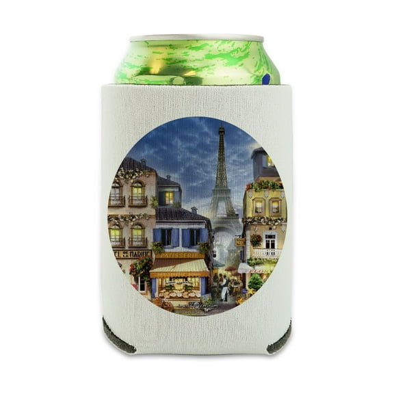 Old Paris France Eiffel Tower Can Cooler - Drink Sleeve Hugger Collapsible Insulator - Beverage Insulated Holder