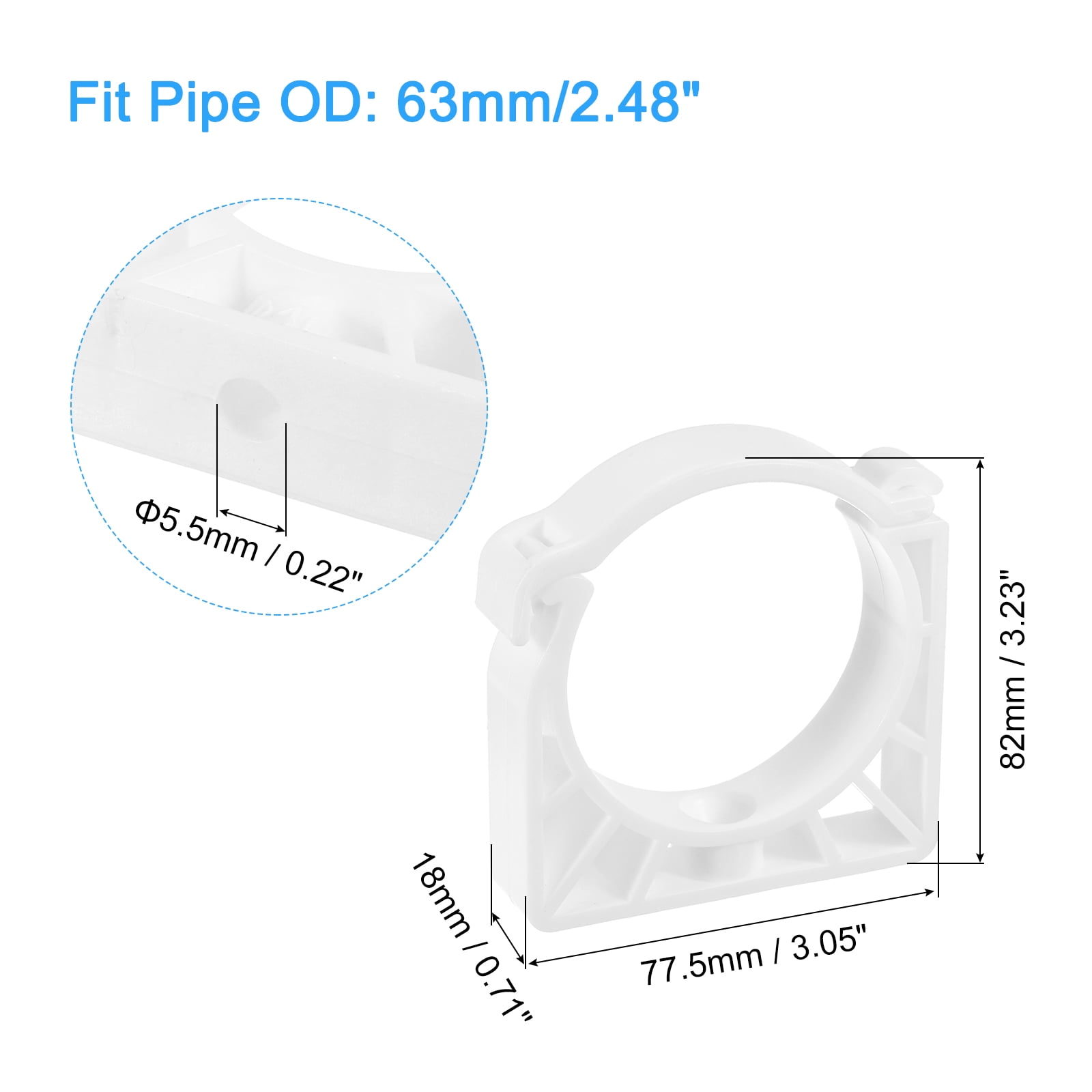 Uxcell 12Pack PPR Water Pipe Clamps, U Shaped Pipe Clamp Clips with Fixing Clip Fit for 63mm/2.48" OD Water Pipes, White