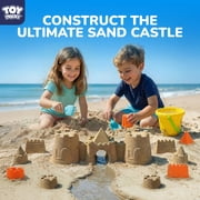 TOY Life Kids Beach Sand Castle Bucket Set, 2 Buckets with Mesh Bag, 6 Molds, 2 Shovels, Colorful Plastic Beach Toys for Summer Play