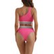 thumbnail image 3 of INSPIRAR CHIC Conjunto de Bikini de Una Sola Hombro para Mujeres, 2 Piezas, Cintura Alta, Color con Ribete Trenzado, Trajes de Baño, Rojo Grande, 3 of 5