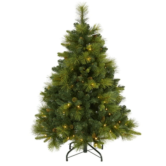 4ft. North Carolina Mixed Pine Artificial Christmas Tree with 130 Warm White LED Lights, 459 Bendable Branches and Pinecones