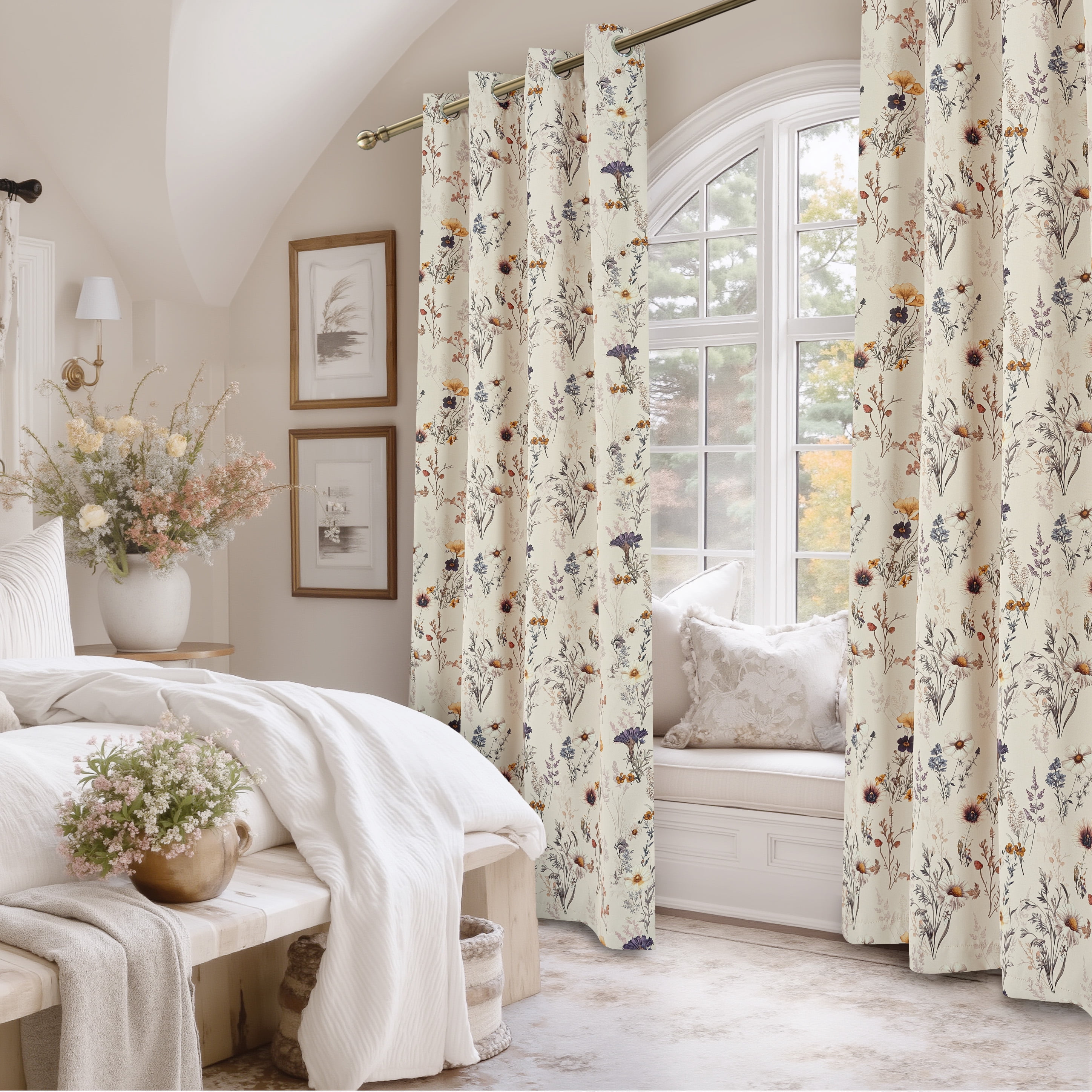NICETOWN Blackout Curtains for Living Room, Printed Thermal Insulated Privacy Protection Curtains Grommet Room Darkening Drapes for Bedroom, Beige, 52"x84"， 2 Panels