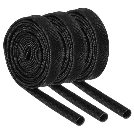 3Pcs Wire Insulation Braid Fire Sleeve 3.28Ft-4mm ID Black High Temp Silicone Coated Fiberglass Sleeving