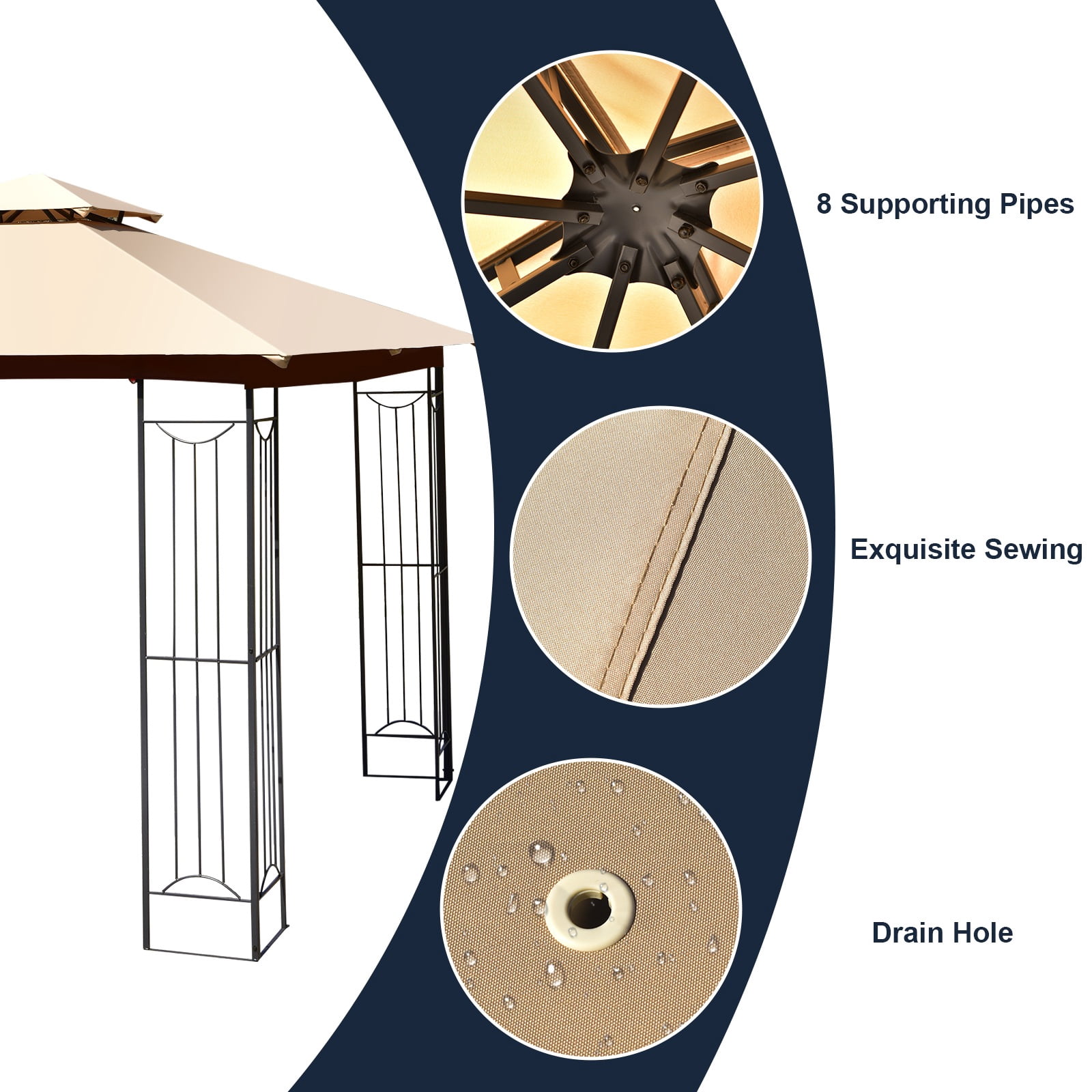 Patiojoy 2-Tiers 10'x10' Outdoor Canopy Gazebo Heavy-Duty Steel Frame Party Patio Large Canopy L-Shaped Gazebo Beige