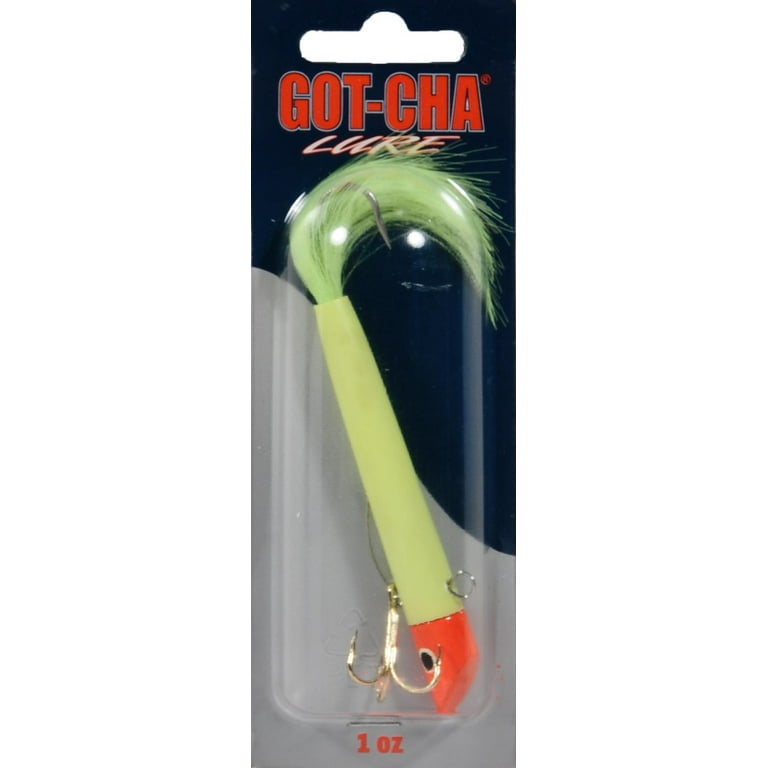 GOT-CHA 100 Series Fishing Plug Lure w/ Bucktail, Chartreuse w/ Red Head, 1  Ounce, Fishing Jigs 