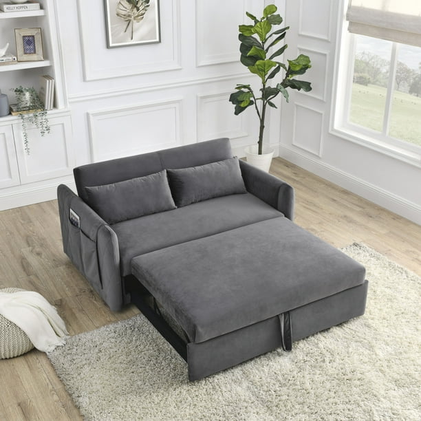 Holaki 55" Modern Velvet Convertible Loveseat Sleeper Sofa Couch with Adjustable Backrest, 2