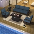 thumbnail image 2 of ALAULM Aluminum Patio Furniture Set with Propane Fire Pit Table 5-seat Metal Outdoor Furniture w/Fire Pit Patio Sectional Sofas w/5.1" Cushions for Patio, Backyard, Poolside-Navy Blue, 2 of 6