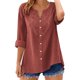 thumbnail image 2 of Craaazy Women's Casual V Neck Blouse, Solid Color 3/4 Sleeve Lace Detail Top, Loose Fit Comfy Button Down Shirt for Daily Wear Gifts, 2 of 8