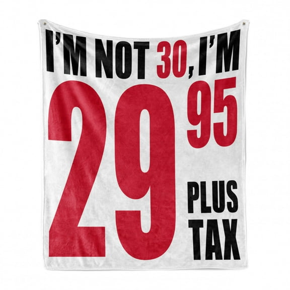 30th Birthday Soft Flannel Fleece Throw Blanket, Forever Young Themed Funny and Humorous Slogan in Pictogram Style, Cozy Plush for Indoor and Outdoor Use, 50" x 70", Red Black and White, by Ambesonne