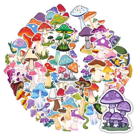 35pcs-50pcs Colorful Mushroom Stickers Nature Cartoon Stickers Fantasy Stickers for Laptops Phones Suitcases