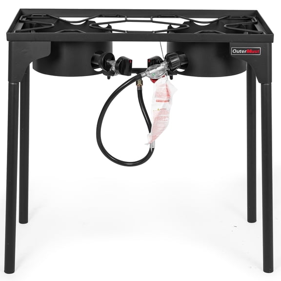 OuterMust 2 Burner Propane Gas Stove with 0-3 PSI Adjustable Regulator and Removable Legs Gas Burners for Cooking Perfect for Home Brewing, Seafood Boil and Camping