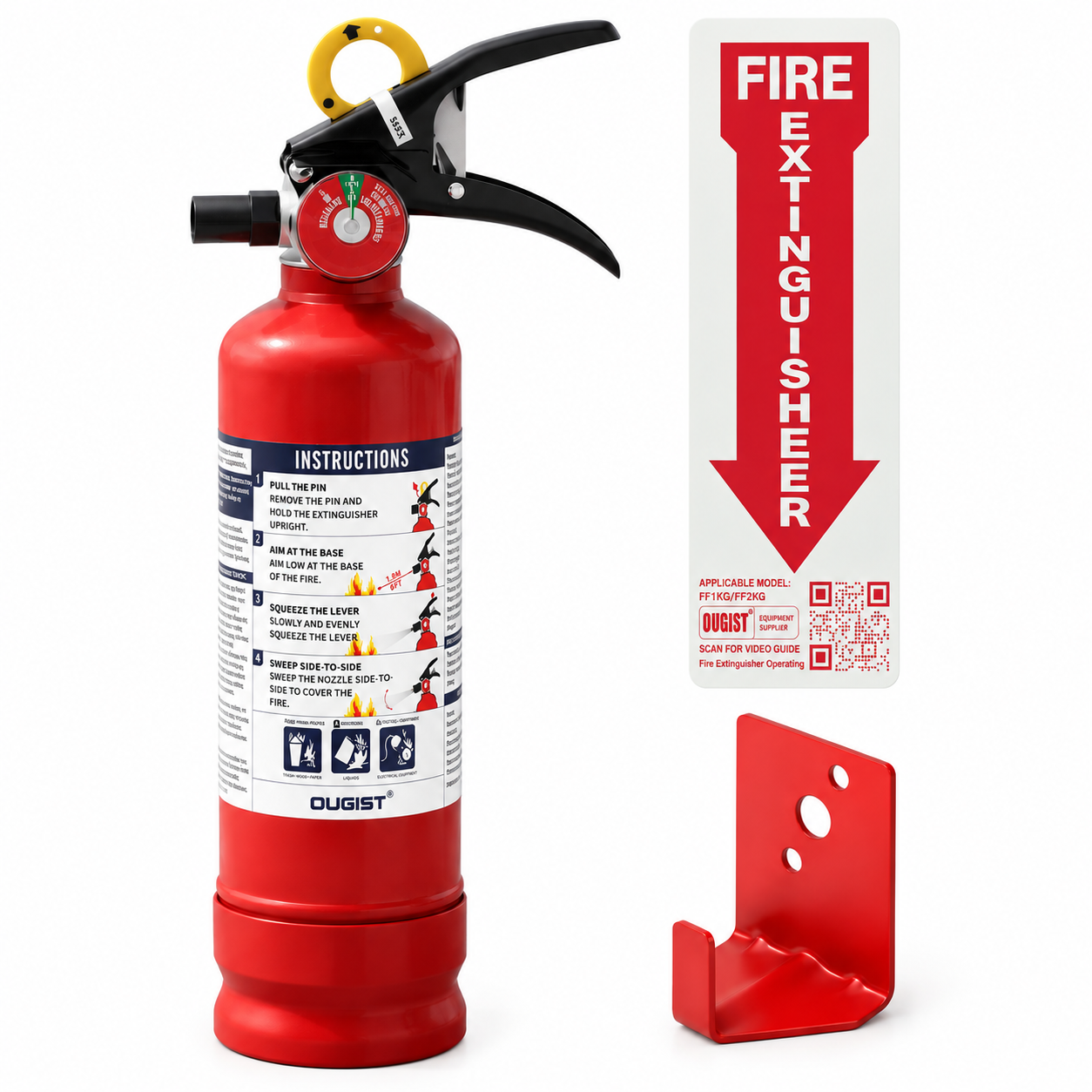 Ougist 2.5 lb ABC Fire Extinguisher with Wall Mount Bracket