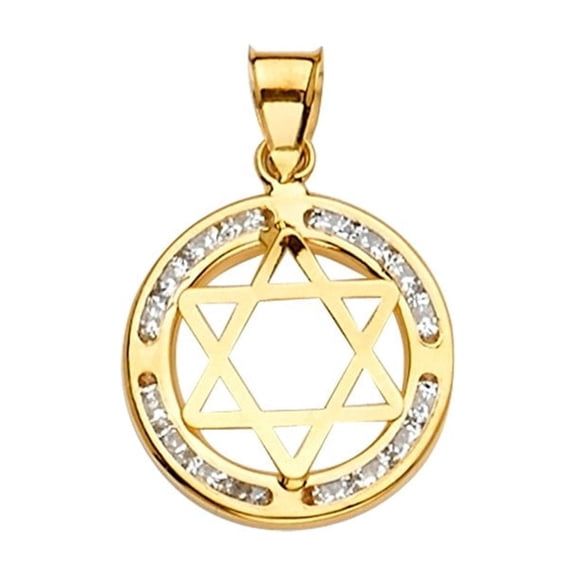 Genuine 14K Two-Tone Gold Star of David Pendant with Cubic Zirconia – Real Solid Gold Jewish Necklace Charm for Men & Women, 21mm x 15mm