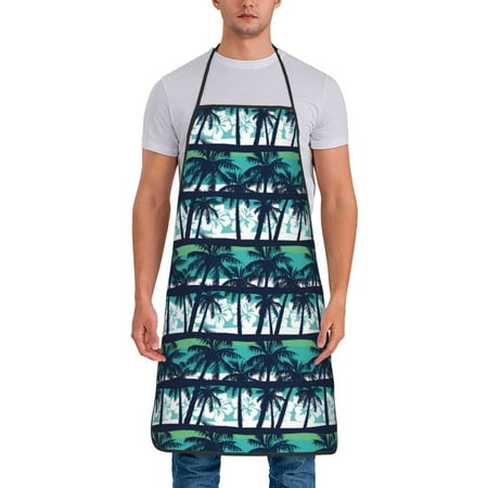 

Chef Aprons for Men and Women - summer palm trees Oil-Resistant Bib Aprons for Cooking Waterproof BBQ Grilling Kitchen Aprons Gifts for Women and Men