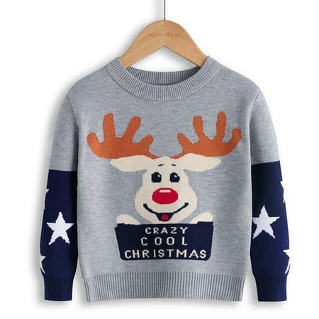 

Sweater For Child Toddler Boys Girls Christmas Cartoon Star Snowfakle Deer Prints Long Sleeve Warm Knitted Pullover Knitwear Xmas Coat